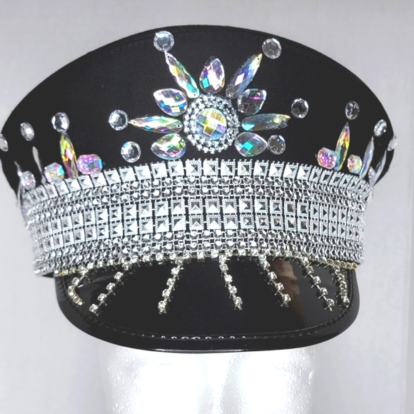 ``H25663 Black Luxury Bridal Rhinestone Hat - Picture 1 of 6